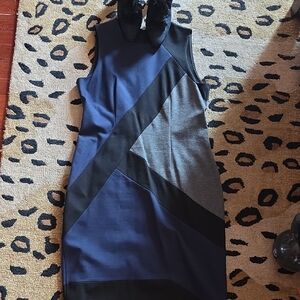 White House Black Market Geometric Blue and Black Midi Dress